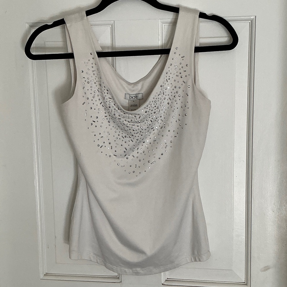 Cache White Embellished Tank Top